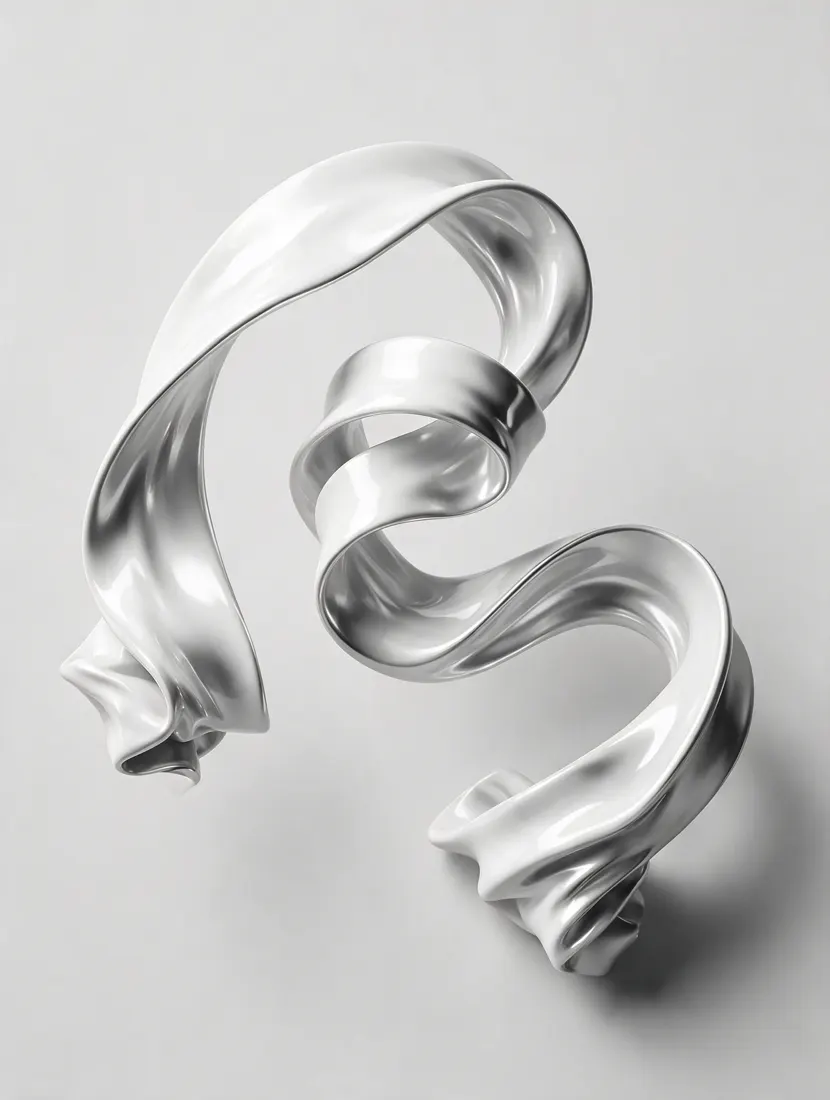 Sculpture abstraite en ruban blanc, symbole d'une communication fluide